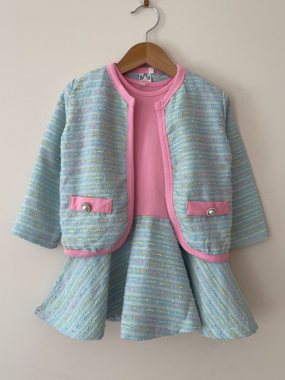 BMG BOUTIQUE EUC Preppy Coquette Girl Tweed Dress & Jacket Set